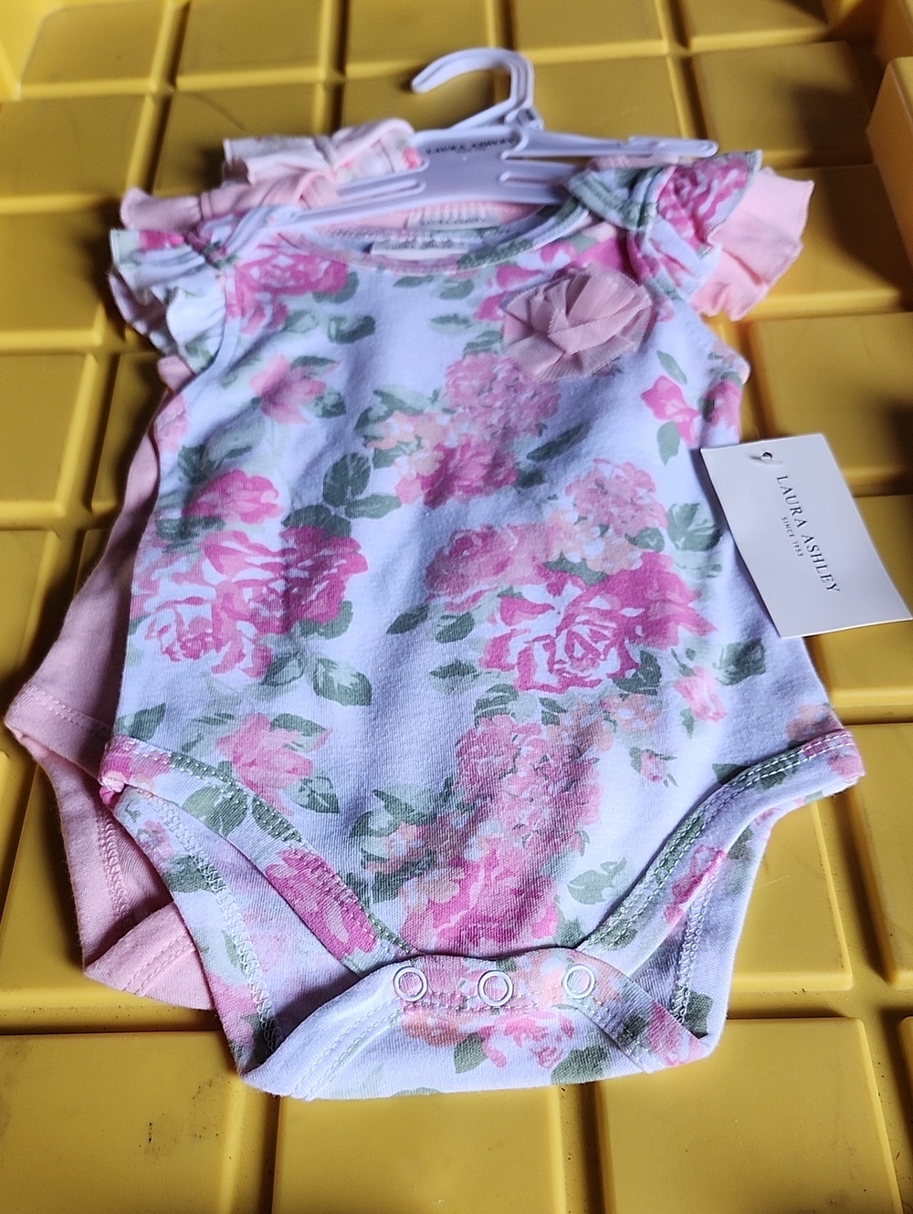 Laura Ashley Pink Floral Short Sleeve Baby Bodysuit